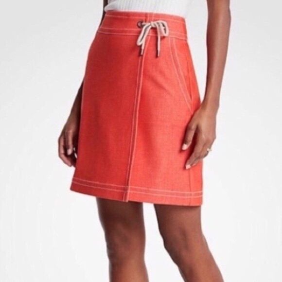 ANN TAYLOR CHAMBRAY FAUX WRAP COTTON‎ BLEND SKIRT WITH POCKETS 4 - Picture 1 of 10